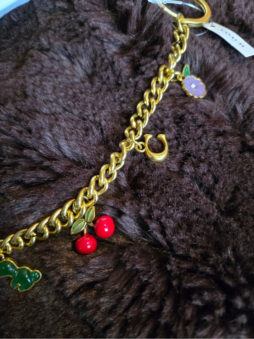 Coach Gold-Tone Charm Key Chain with Red, Green & Pink Enamel Charms - Picture 5 of 6